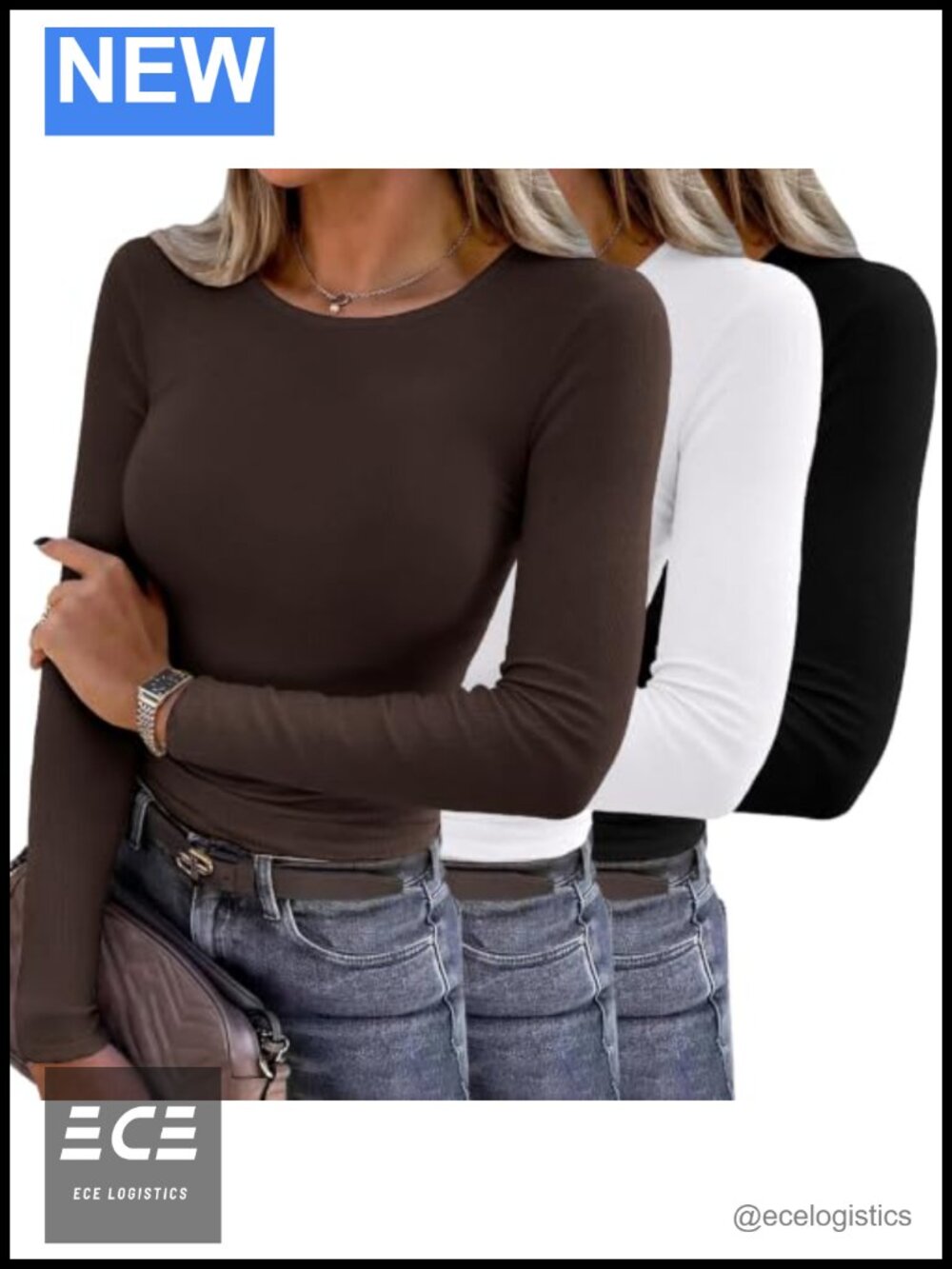 Turtleneck Long Sleeve Ribbed Knit T-Shirt Lightweight Layering Top